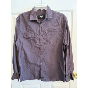 Hype men's casual long-sleeve button roll up sleeve purple/taupe color Size L